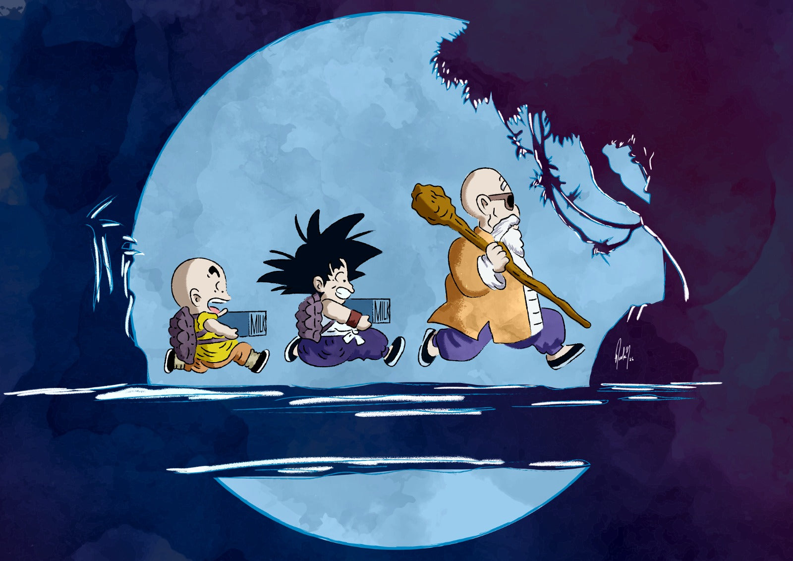 Krillin, Goku y el Maestro Roshi - Dragon Ball